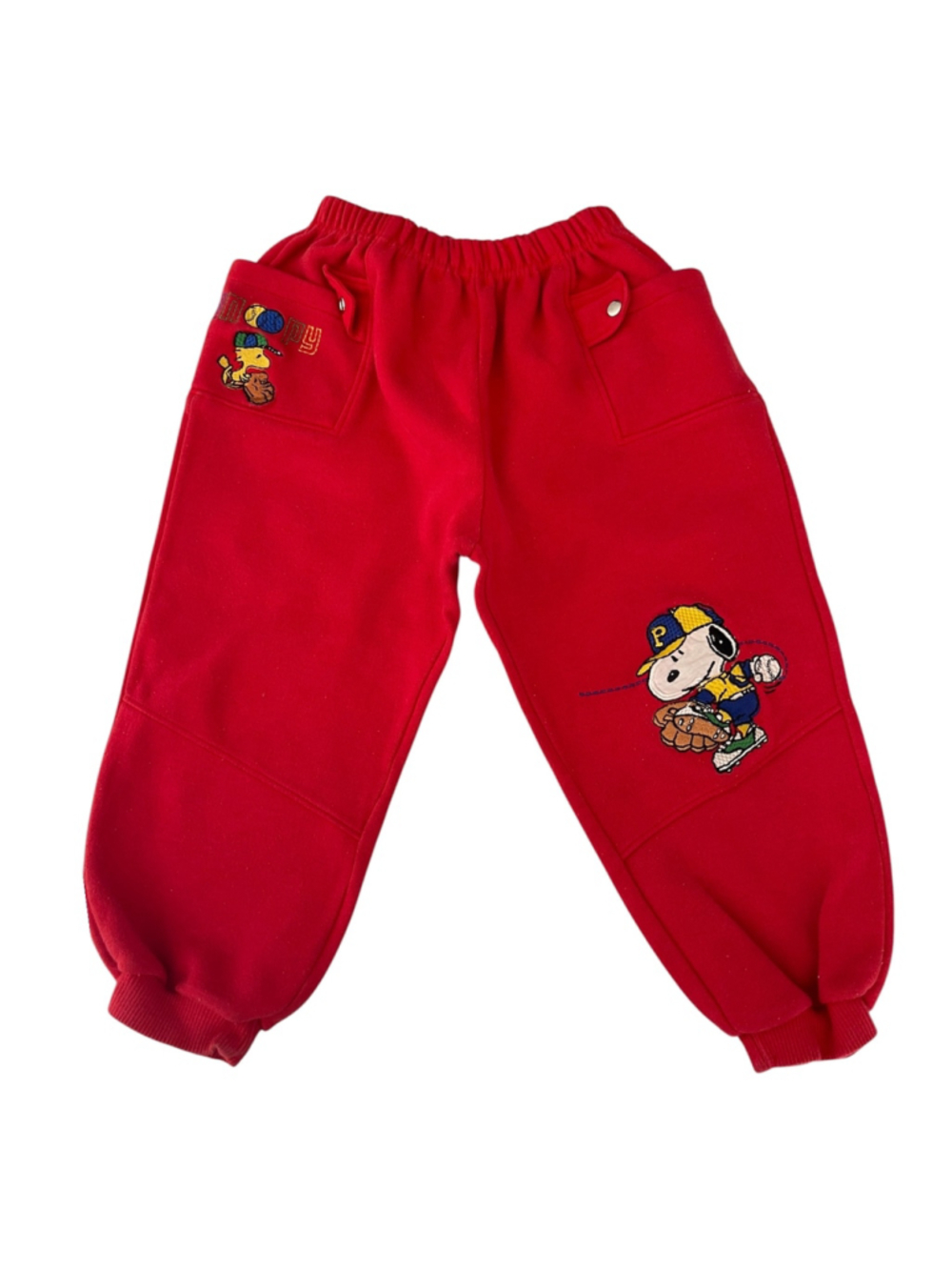 Vintage 90s Snoopy Peanuts Red Baseball Embroidered Kids Sweatpants Joggers — Si